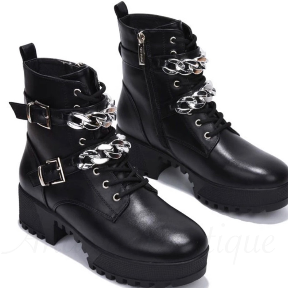 KYRA DOUBLE CHAIN STRAP COMBAT BOOTS
